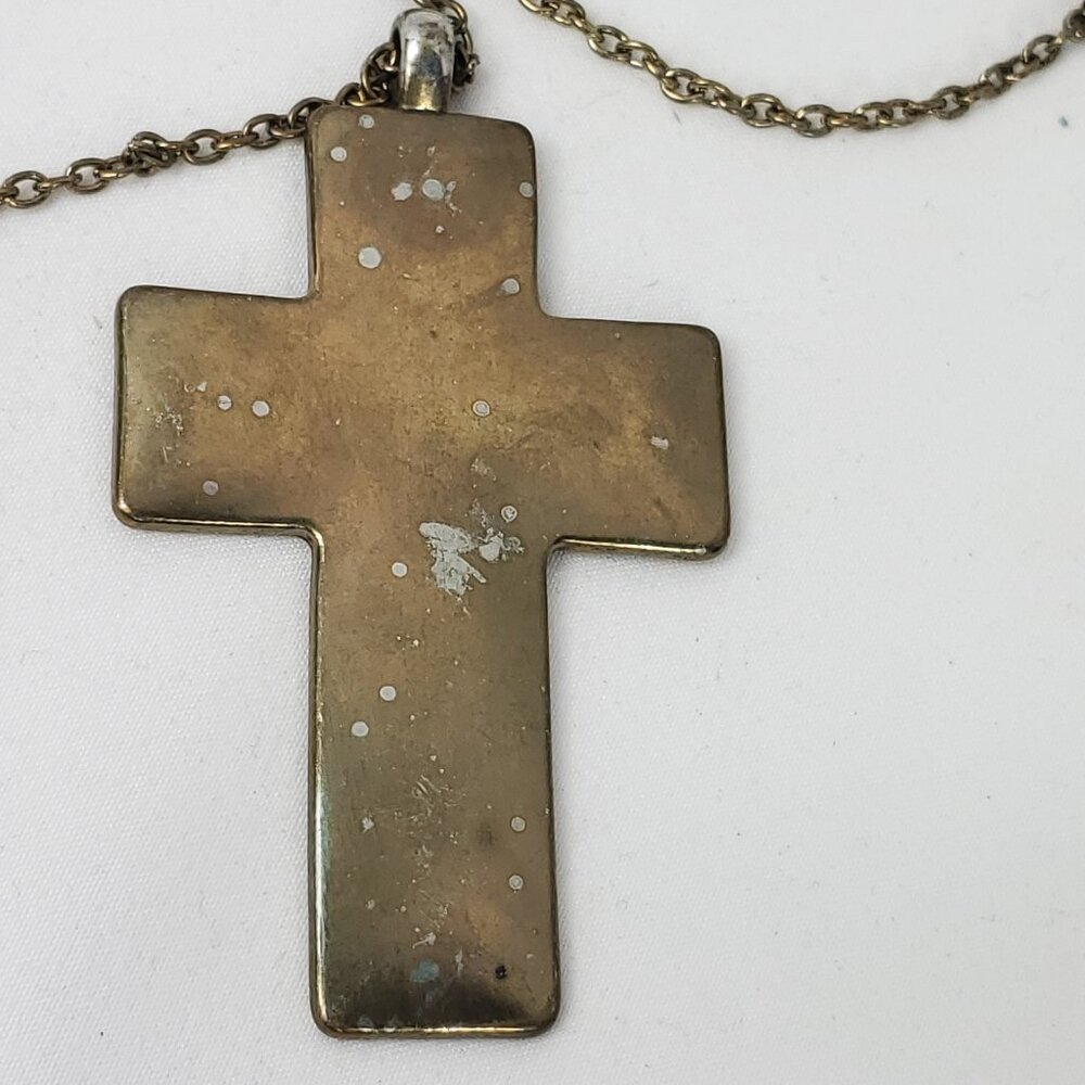 Large Cross Pendant Silver Tone Necklace